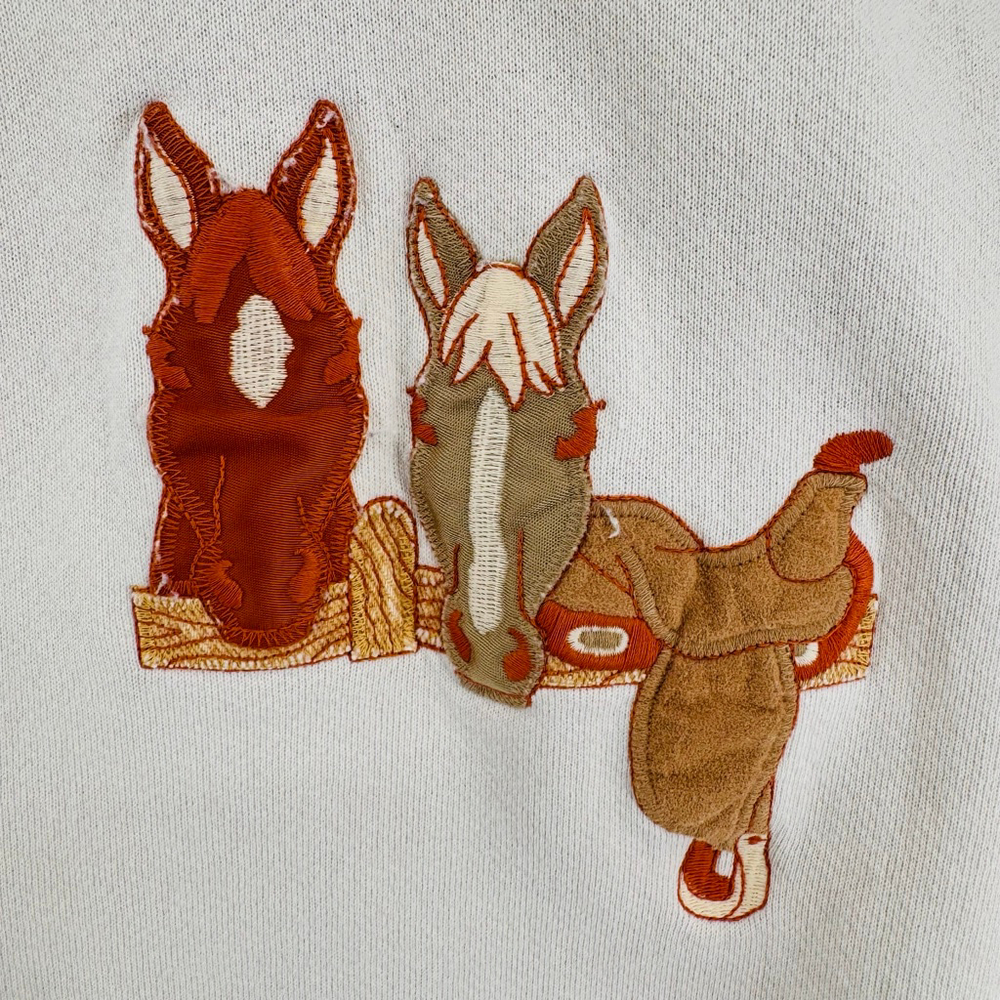 Vintage Horse Cardigan Sweatshirt Western Cowboy Hat Saddle Equestrian Size XL - Picture 2 of 10
